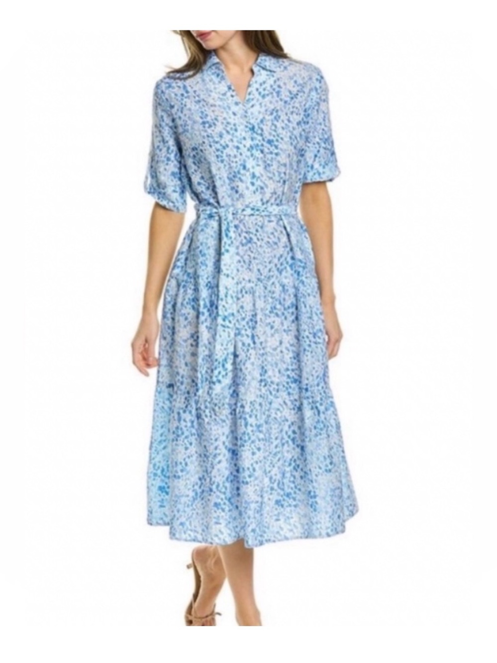 J McLaughlin Janelle Dress Midi Length Silk Cotton Blend Belted Shirt Dress Sz S